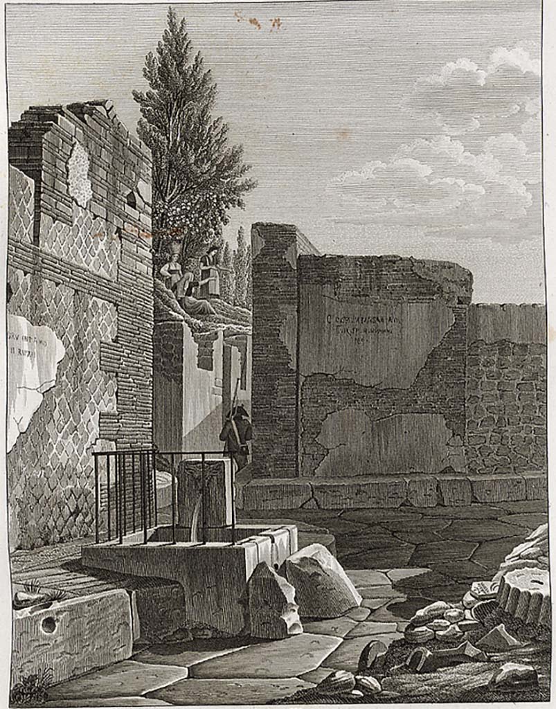 Vicolo Della Regina Pompeii Drawing By Mazois Looking West To